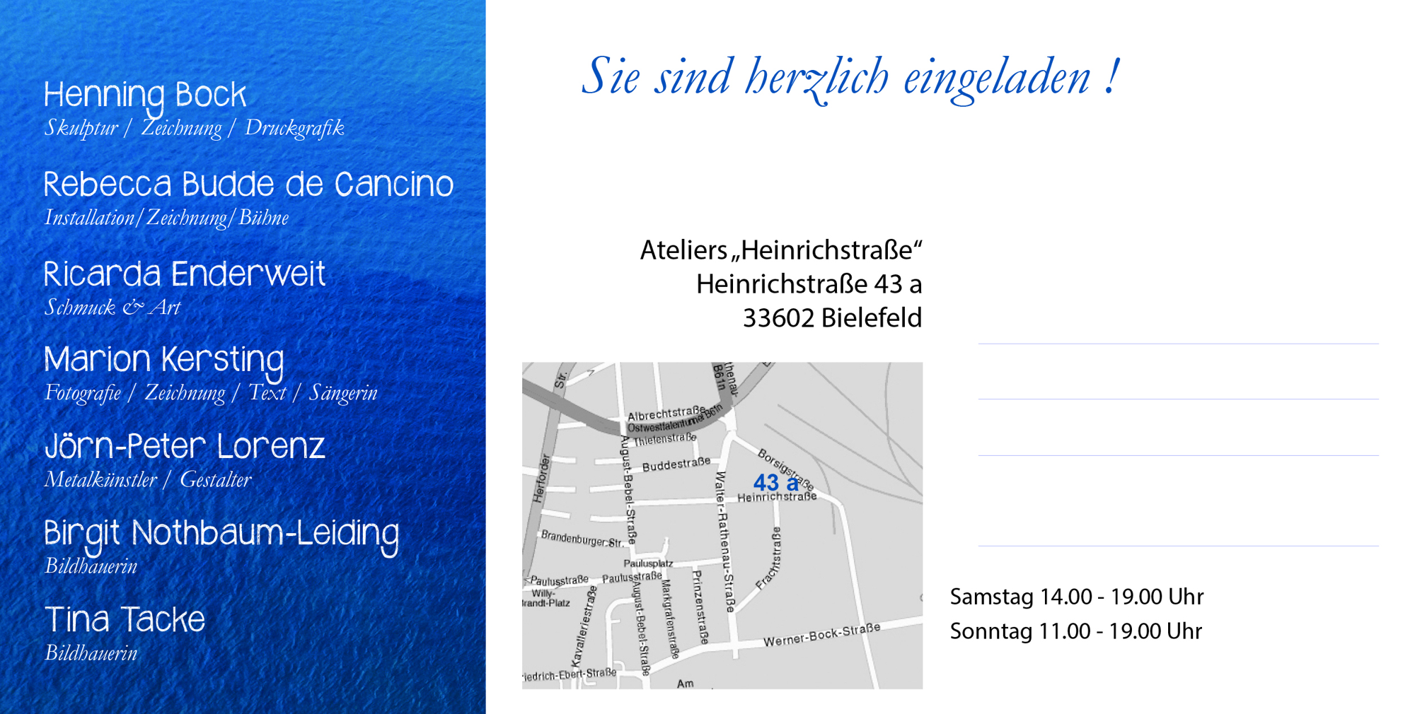 KunstVielfalt 19. + 20. November 2022  Ateliers „Heinrichstraße“ Heinrichstraße 43 a 33602 Bielefeld